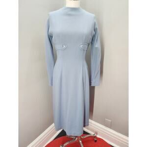 50s Vintage Jonathan Logan Baby Blue Wool Pencil Dress - M